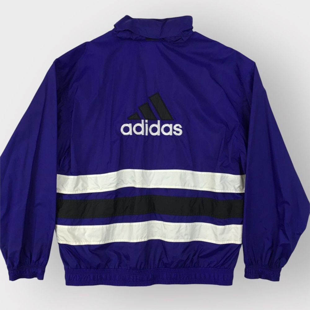 Vintage‎ Adidas Windbreaker Jacket Spell-out Full Zip Mens Size XL Hidden Hood